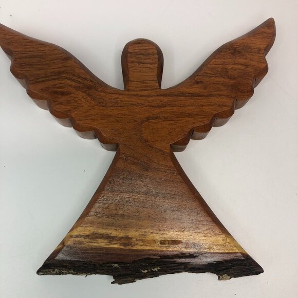 Other - Hand carved Vintage Wood Live Edge Decorative Multi Tonal Wooden Angel 7"